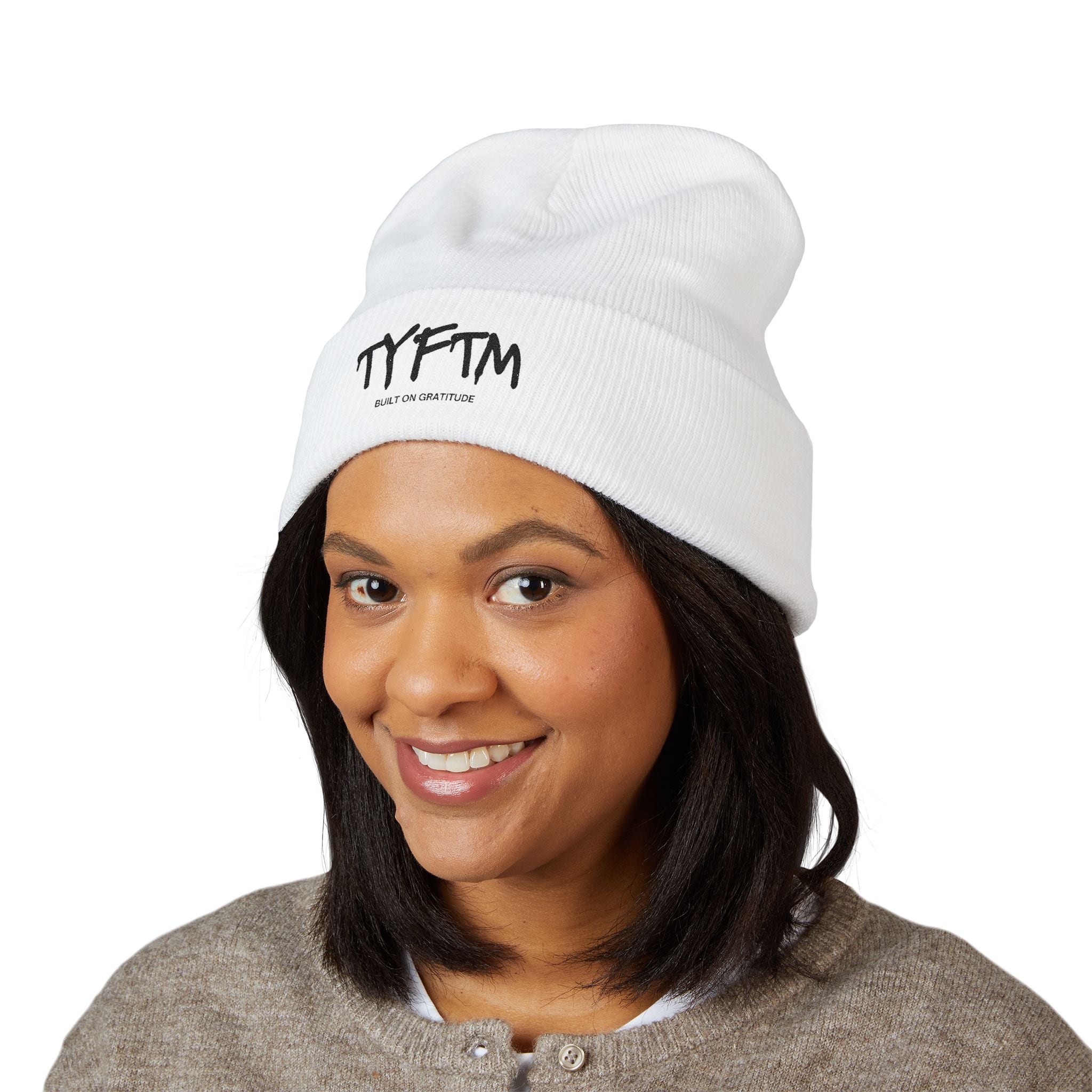 TYFTM Embroidered Cuffed Beanie — Minimal Streetwear Knit Hat
